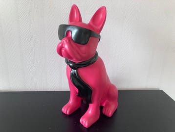 Grote Roze Franse Bulldog beeld - sculptuur, pop-art - 40 cm