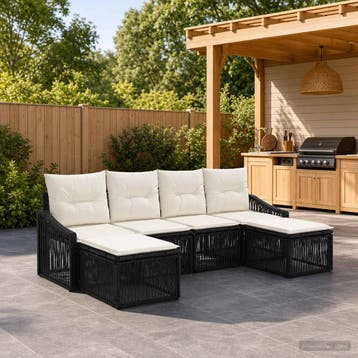 vidaXL Tuinbank Set 6 st Zwart poly rattan, Verzenden