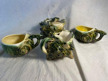 Koffieservies (4) - Modèle ESCARGOT De MER - Barbotine, Antiek en Kunst