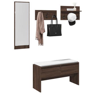 vidaXL 4-delige Garderobe set bewerkt hout bruin, Verzenden, Nieuw
