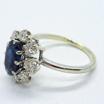 Ring - 18 karaat Witgoud Saffier - Diamant