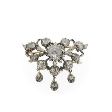 Zilveren broche gezet met roos geslepen diamanten, Handtassen en Accessoires, Broches, Gebruikt, Ophalen of Verzenden, Met edelsteen