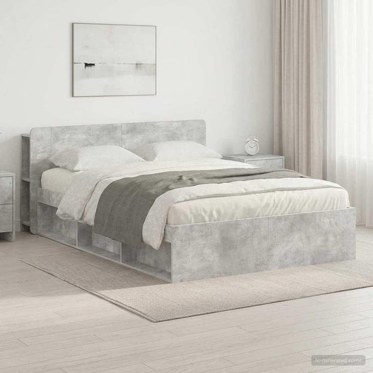 vidaXL Bedombouw met opslag Betongrijs 140 x 200 cm Bewerkt, Huis en Inrichting, Slaapkamer | Bedden, Nieuw, Verzenden