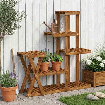 vidaXL Plantenstand Naturel 95 x 25 x 101,5 cm Massief, Jardin & Terrasse, Bacs à fleurs & Jardinières, Verzenden
