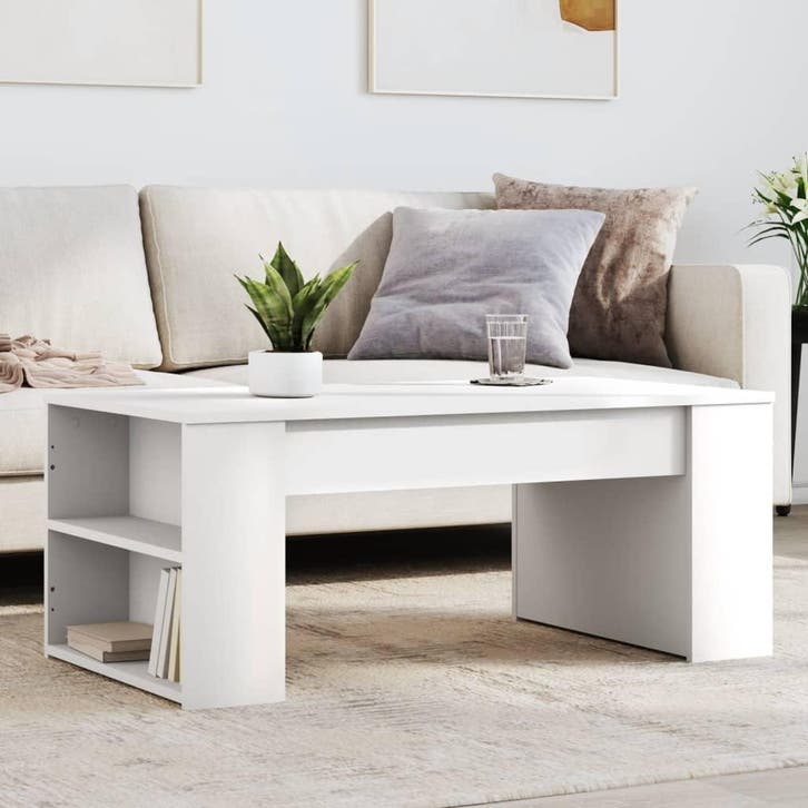 vidaXL Salontafel 102x55x42 cm bewerkt hout wit, Huis en Inrichting, Tafels | Salontafels, Nieuw, Verzenden