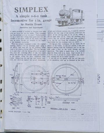 Martin Evans (plans) 5 in. gauge - LO 935 sht3 - Modeltrein, Nieuw