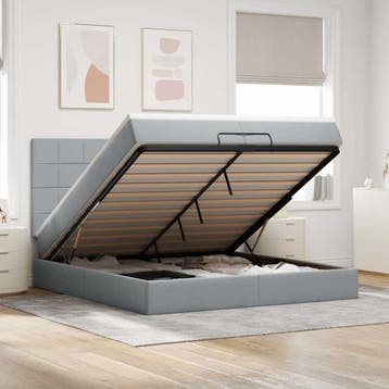 vidaXL Ottoman bed met matrassen 200x200cm stof lichtgrijs, Verzenden