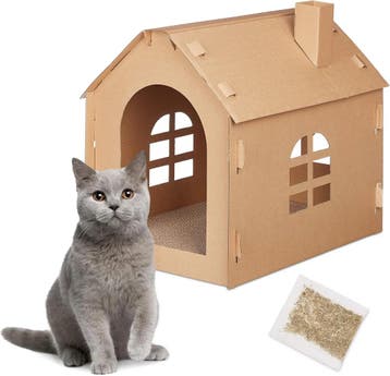 Relaxdays kattenhuis karton met krabplank, 48 x 36,5 x 46..., Ophalen of Verzenden, Nieuw