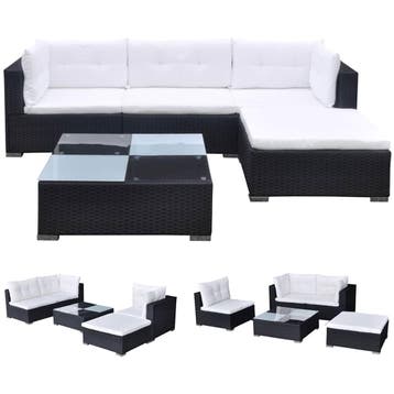 vidaXL 5-delige Loungeset met kussens poly rattan zwart, Verzenden, Nieuw, Loungeset