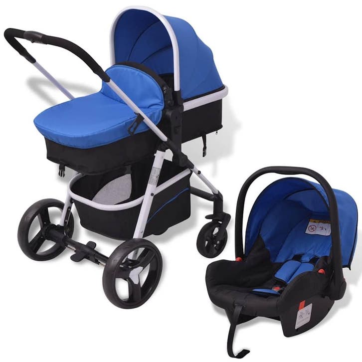vidaXL Wandelwagen 3-in-1 aluminium blauw en zwart, Kinderen en Baby's, Kinderwagens en Combinaties, Nieuw, Verzenden