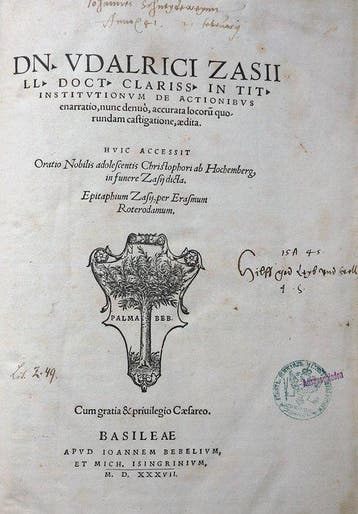 Ulrich Zasius - Institutionum de Actionibus - Iureconsulti