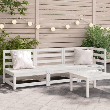 vidaXL Tuinbank 3-zits massief grenenhout wit, Tuin en Terras, Verzenden, Nieuw