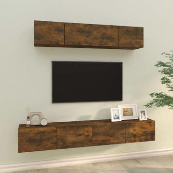 vidaXL 4-delige Tv-meubelset bewerkt hout gerookt, Verzenden, Nieuw