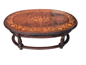 Middentafel - Hout, Walnoot, Inlegwerk - Ovale salontafel