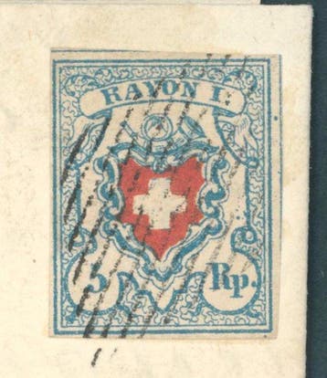Zwitserland 1920 - 5 Rp blauw/rood met delen van de, Gestempeld