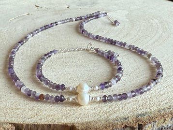 Parel - Zilver - 2-delige sieradenset - Amethist