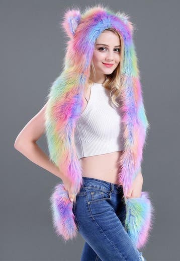 KIMU® Hood Lila Tye Die Pastel Regenboog Wolf Beer Muts met, Ophalen of Verzenden, Nieuw