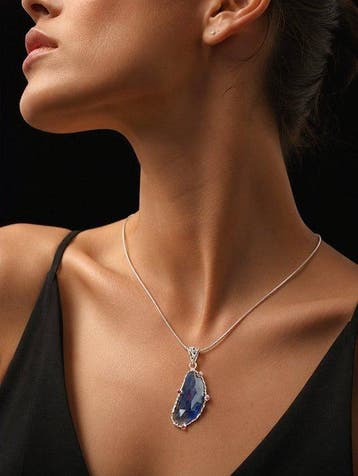 Collier saphir bleu - Argent sterling 925 - Pendentif