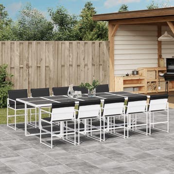 vidaXL 11-delige Tuinset met kussens textileen wit, Verzenden, Tuinset