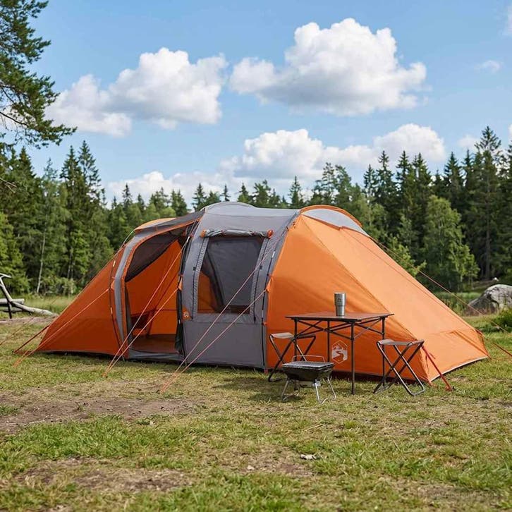 vidaXL Directe Tent Grijs en Oranje 524 x 232 x 192 cm, Caravanes & Camping, Tentes, Envoi