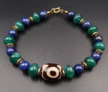 Lapis lazuli - Smaragd - Boeddhistische armband - Dzi met 3