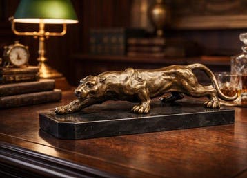 Beeld, XL Bronze Panther - 13.5 cm - Marmer, Brons - 2026