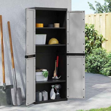 vidaXL Tuinkast 65x37x165 cm polypropeen grijs en zwart, Verzenden
