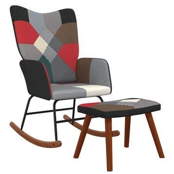 vidaXL Schommelstoel met voetenbank patchwork stof, Verzenden, Nieuw