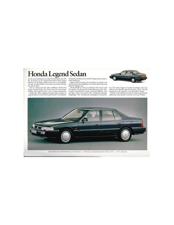 1988 HONDA LEGEND SEDAN LEAFLET ZWEEDS, Livres, Autos | Brochures & Magazines