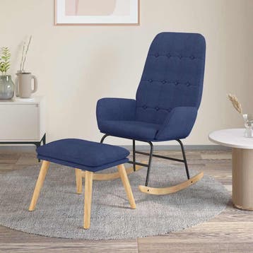 vidaXL Schommelstoel met voetenbank stof blauw, Verzenden