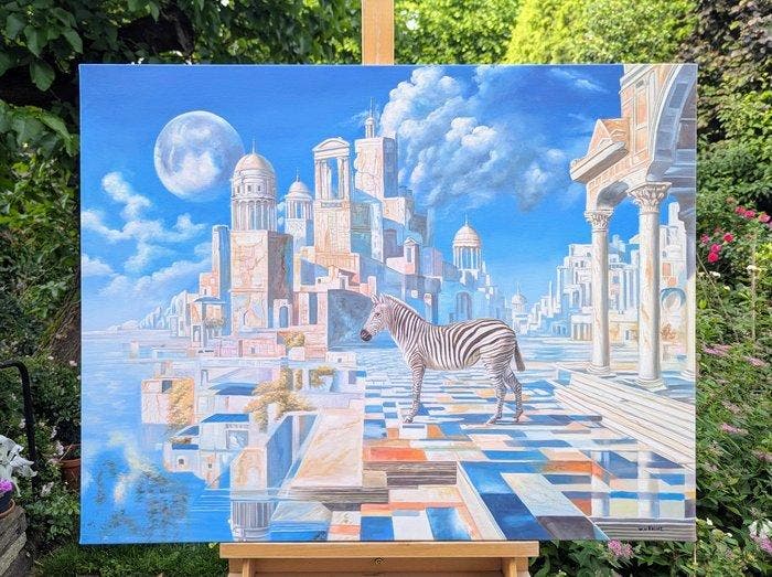 Wilhem von Kalisz - The City of Tomorrow (100% hand-painted,, Antiquités & Art, Art | Peinture | Moderne