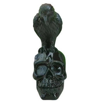 Hand Carved Raven on Skull Sculpture – African Gothic Resin