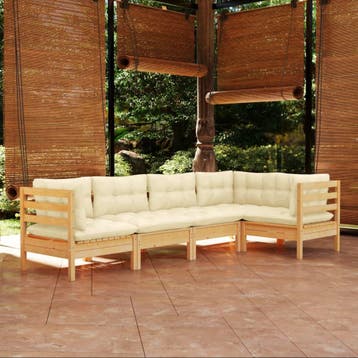 vidaXL 5-delige Loungeset met crèmekleurige kussens, Verzenden, Loungeset