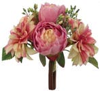 Handgebonden zijden 30cm pioen en dahlia vintage pink low, Nieuw