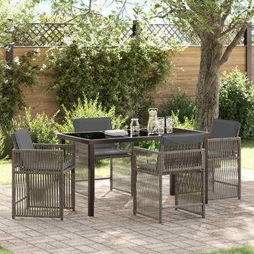 vidaXL Tuin Eettafel Set 5 pcs Grijs poly rattan, Verzenden, Nieuw