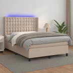 vidaXL Boxspring met matras en LED kunstleer cappuccinokleur, Verzenden, Nieuw