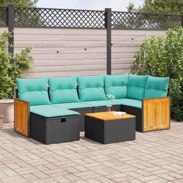 vidaXL 7-delige Loungeset met kussens poly rattan zwart, Verzenden, Nieuw, Loungeset