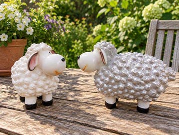 Beeld, set of 2 colorful lambs - 17 cm - polyresin