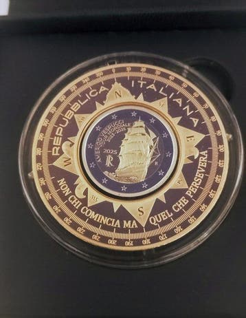 Italië. 2 Euro / 10 Euro 2025 Amerigo Vespucci (2 monedas), Postzegels en Munten