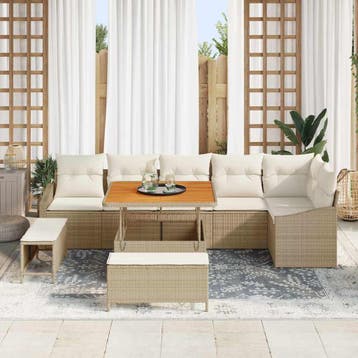 vidaXL Tuinbank Set met kussen met opslag 9 pcs Beige Poly, Verzenden, Nieuw