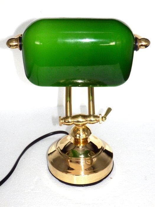 Bureaulamp - Messing, Glas - Mooie Notaris of Banklamp, Antiquités & Art, Art | Objets design