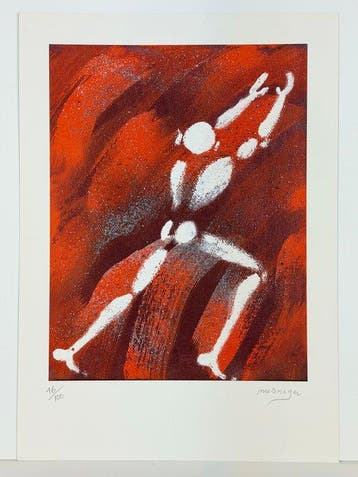 Jérôme Mesnager (1961) - Homme blanc fond orange signé