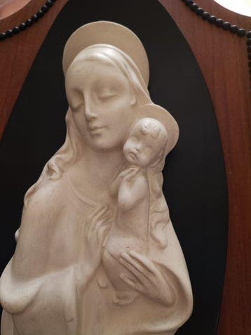 Reliëf, Madonna con Bambino - 43 cm - Hout, Keramiek - 1950