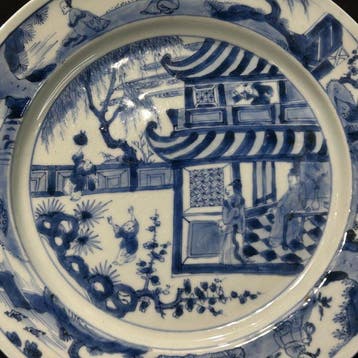 Bord - Porselein, Zilver - blauw wit Kangxi bord