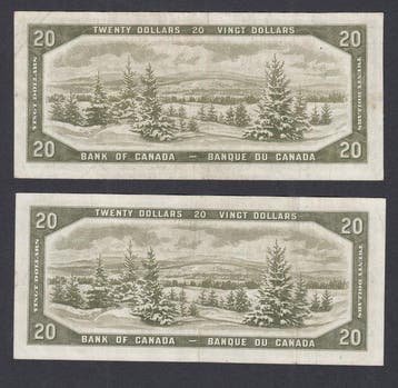 Canada. - 2 x 20 Dollars 1954 – Both Scarce Devils Face