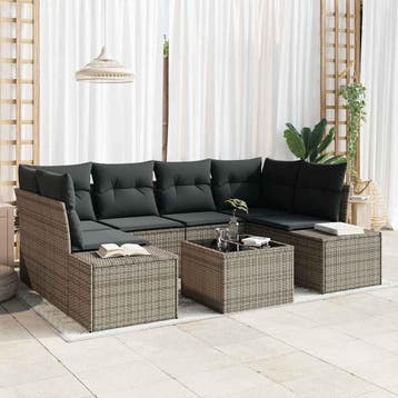 vidaXL Tuinbank Set 7 st Grijs poly rattan, Tuin en Terras, Verzenden, Nieuw