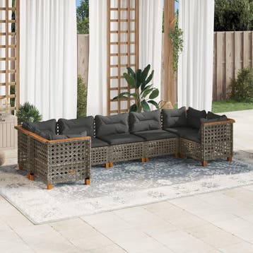 vidaXL 7-delige Loungeset met kussens poly rattan grijs, Verzenden, Loungeset