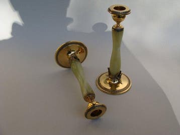 Wolfers Frères - Chandelier (2) - Argent doré et onyx vert