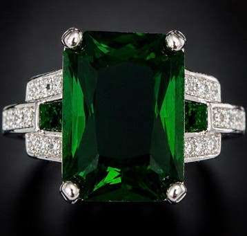 Argent sterling 925 Bague en cristal vert émeraude à coupe