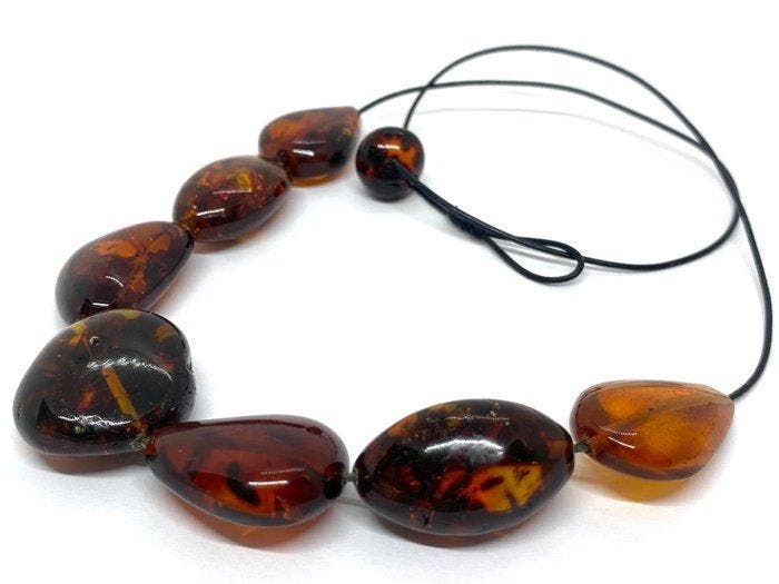 Grof Baltische Amber Ketting met Amber Knoopsluiting - Diep, Verzamelen, Mineralen en Fossielen